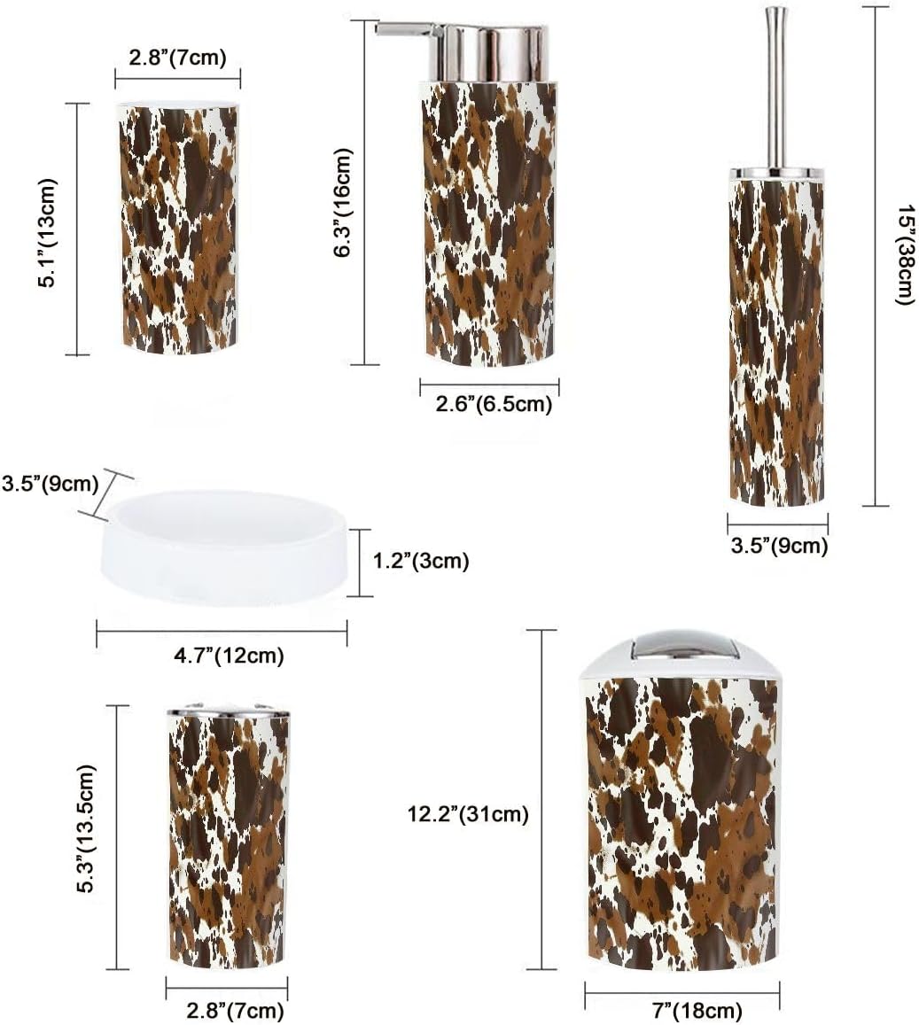 Boho Cow Leather Bathroom Accessory Set of 6