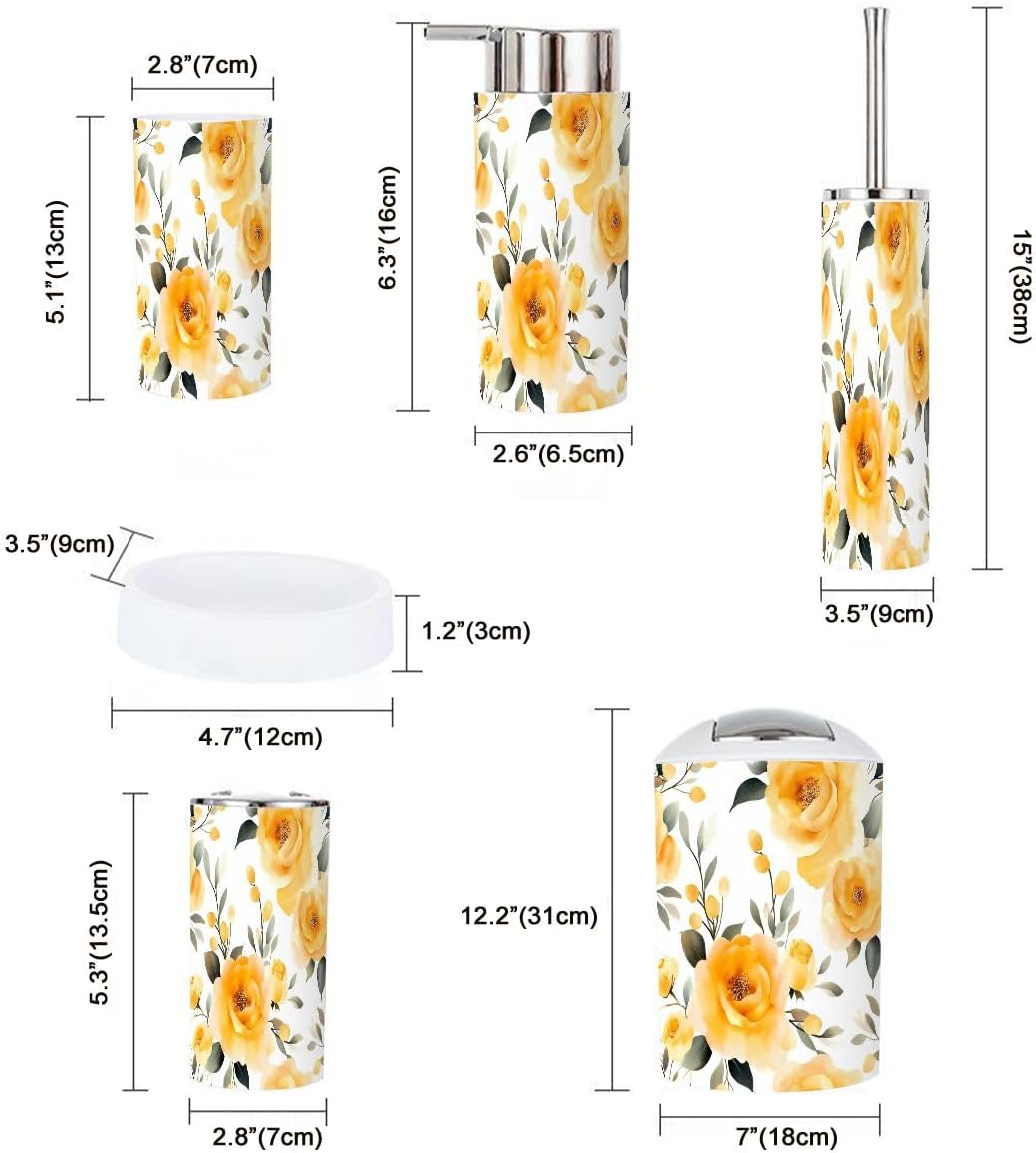 TRANQDEHOM 6-Piece Boho Golden Blooms Bathroom Accessory Set