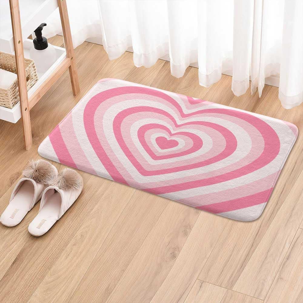 Abstract Pink Heart Shaped Bath Mat 16X24IN 1