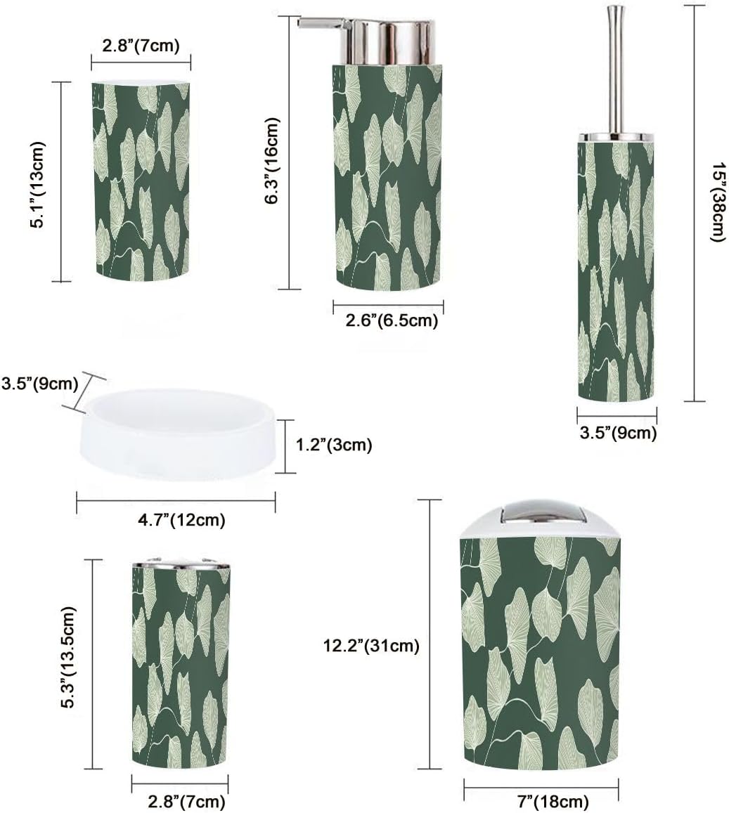 Boho Tropical Leaf Bathroom Accessory Set 6 Piece
