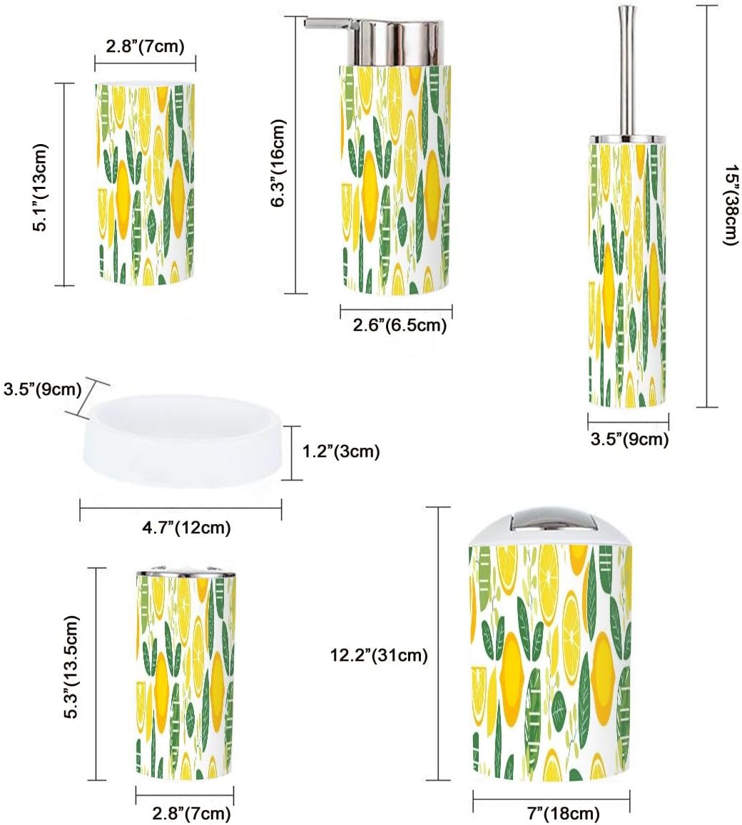 Boho Lemon Bathroom Accessory Set 6 Piece Modern