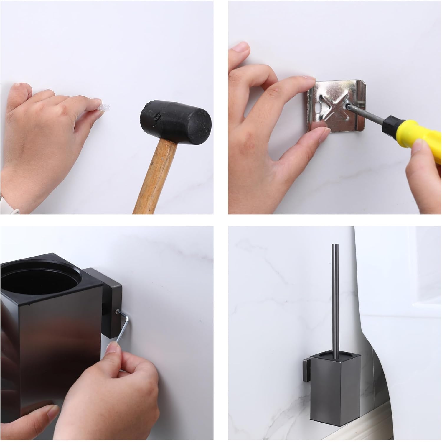 Stainless Steel Toilet Brush with Wall Mount Holder - Space Saving and Durable