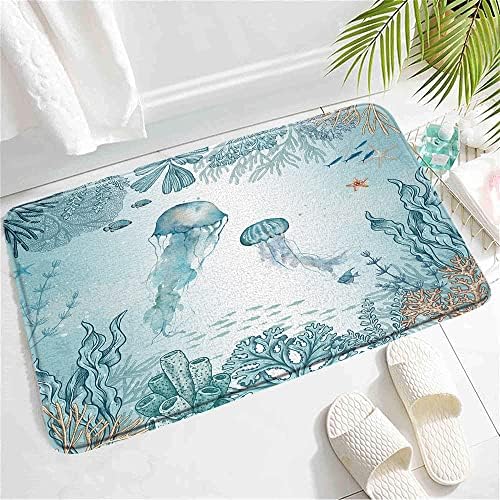 SATRTUD Beach Jellyfish Bath Mat - Nautical Design Non-Slip Rug