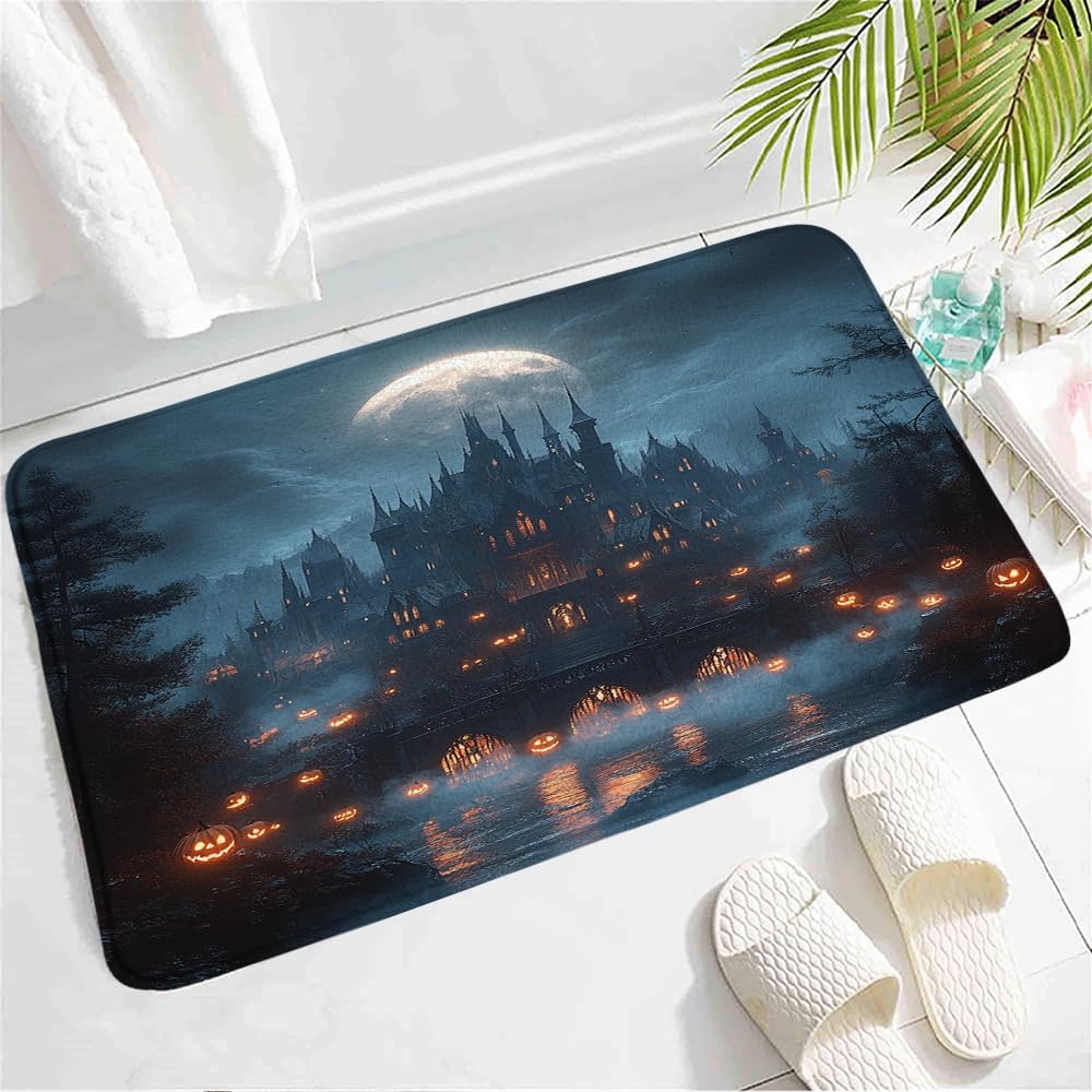 Spooky Halloween Castle Bath Mat - Non-Slip Gothic Design
