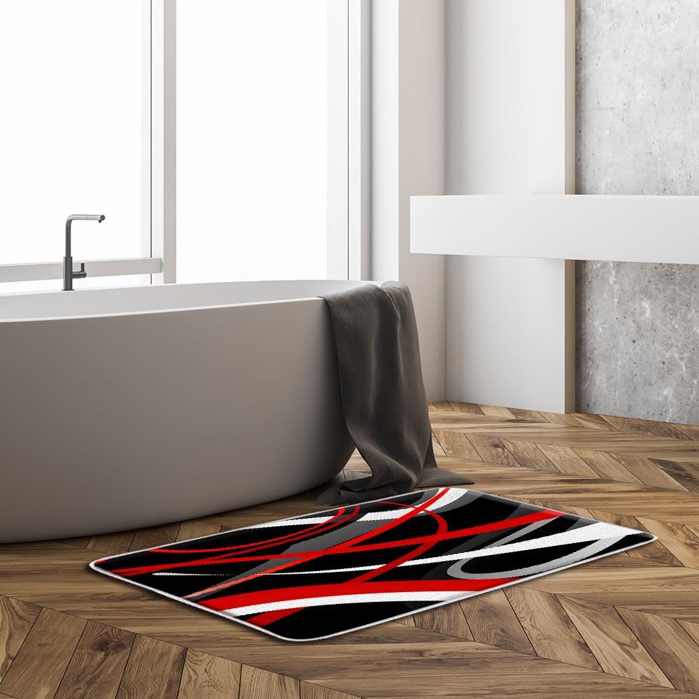 Modern Geometric Bath Mat with Memory Foam