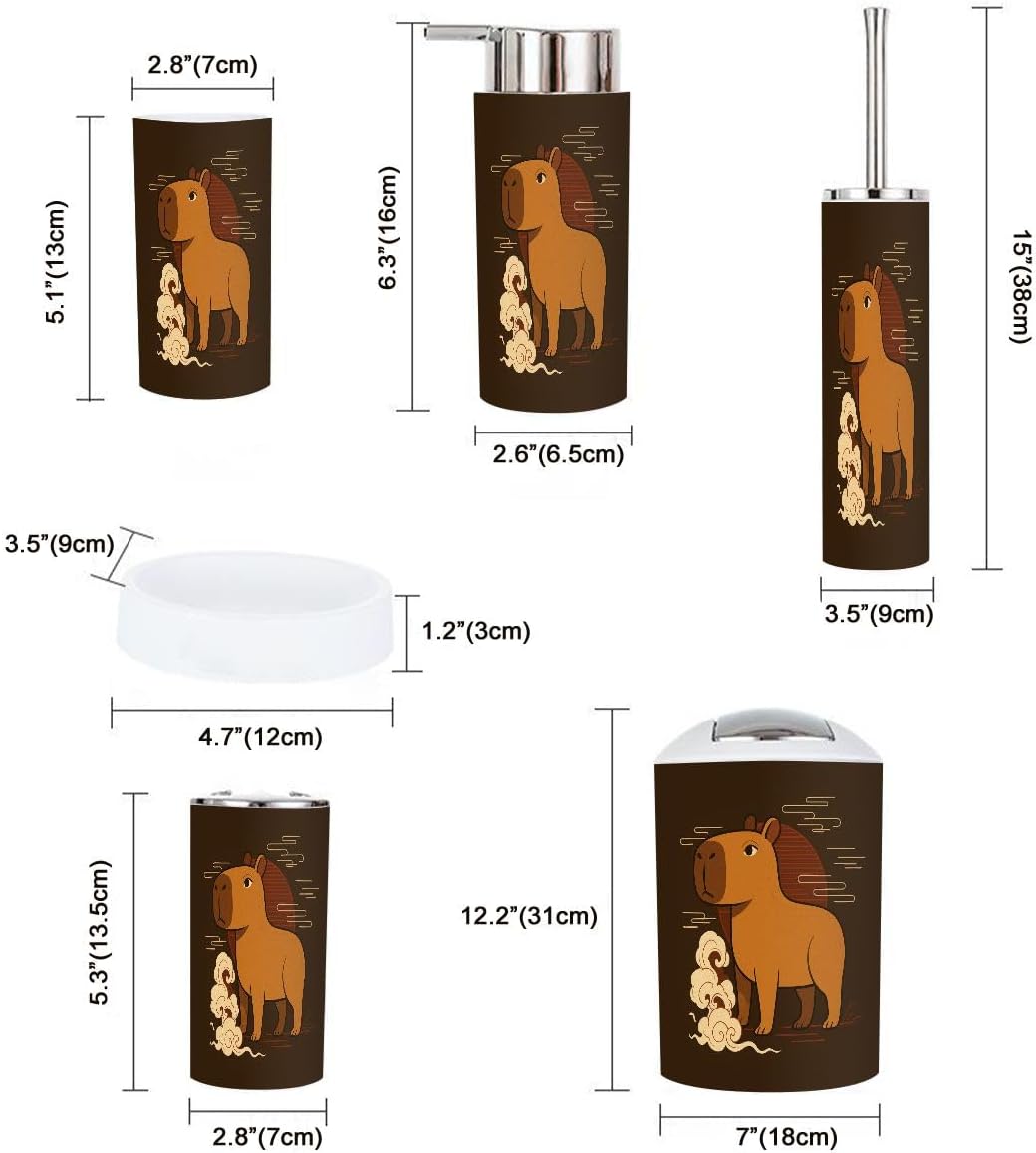 Boho Capybara Bathroom Accessory Set 6 Piece
