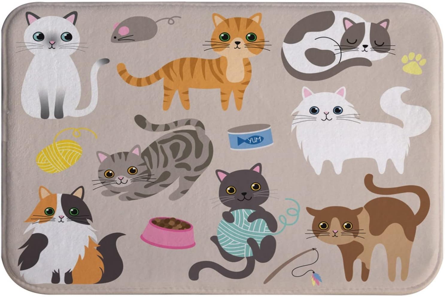 AMonamour Cute Bath Mat Set with Cartoon Cats