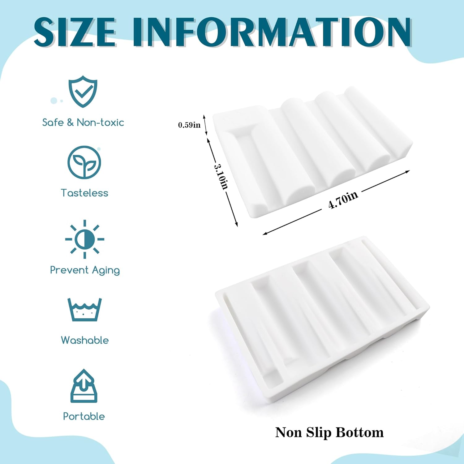 Coipdfty Wave Design Silicone Soap Dish Non-Slip Quick-Drying 2-Pack White