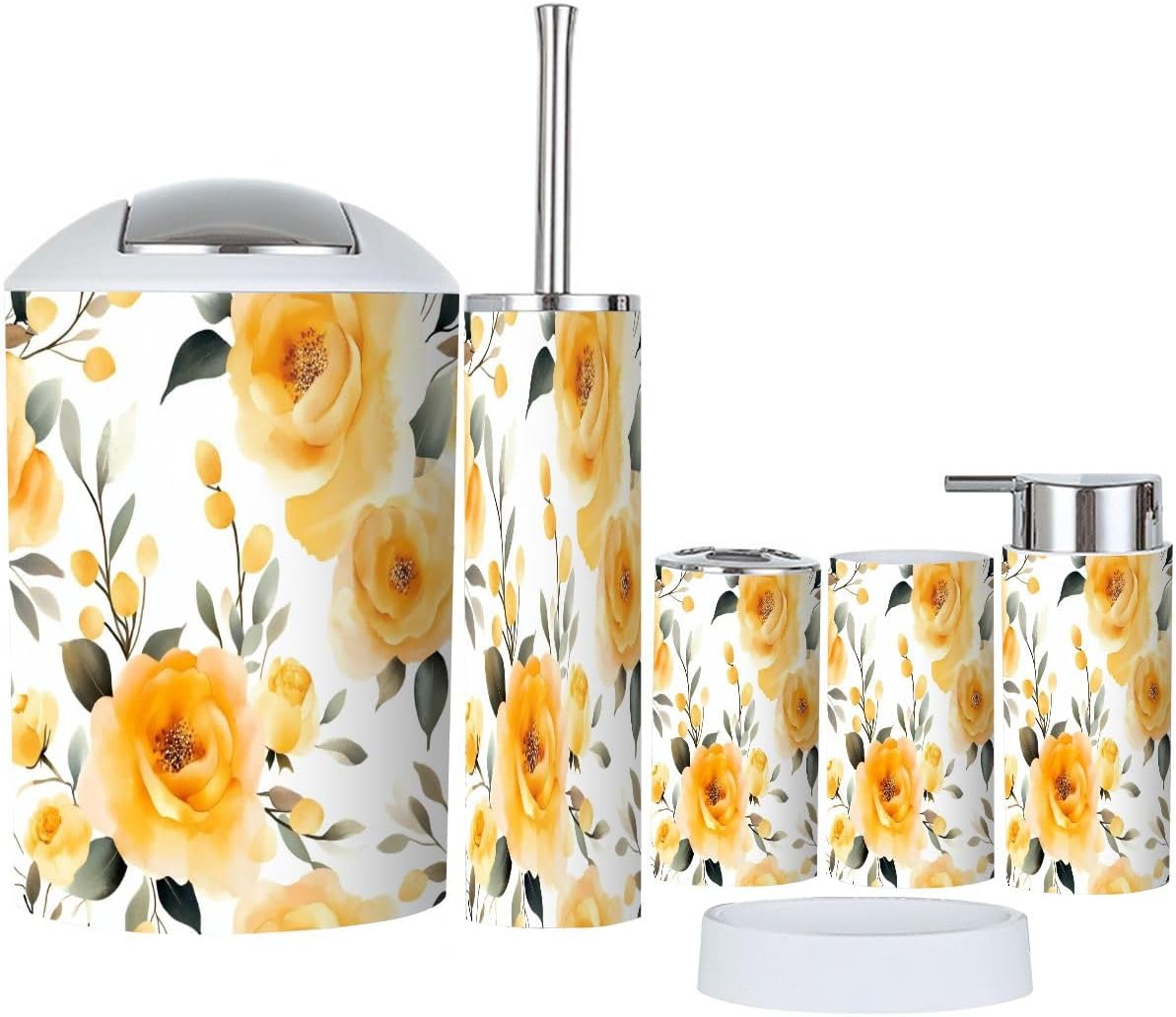 TRANQDEHOM 6-Piece Boho Golden Blooms Bathroom Accessory Set