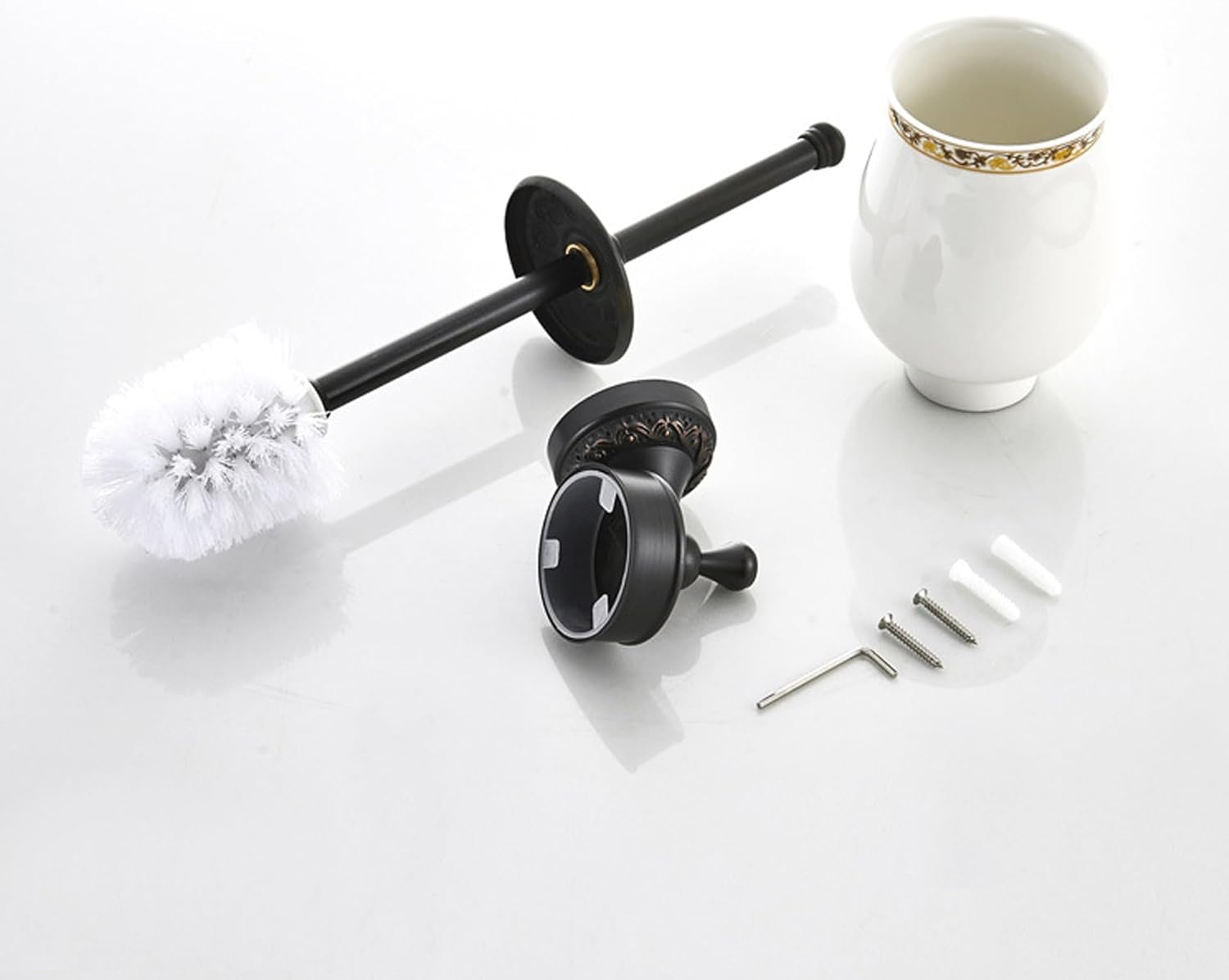 PEONYBATH Oil Rubble Bronze Toilet Brush Holder Set