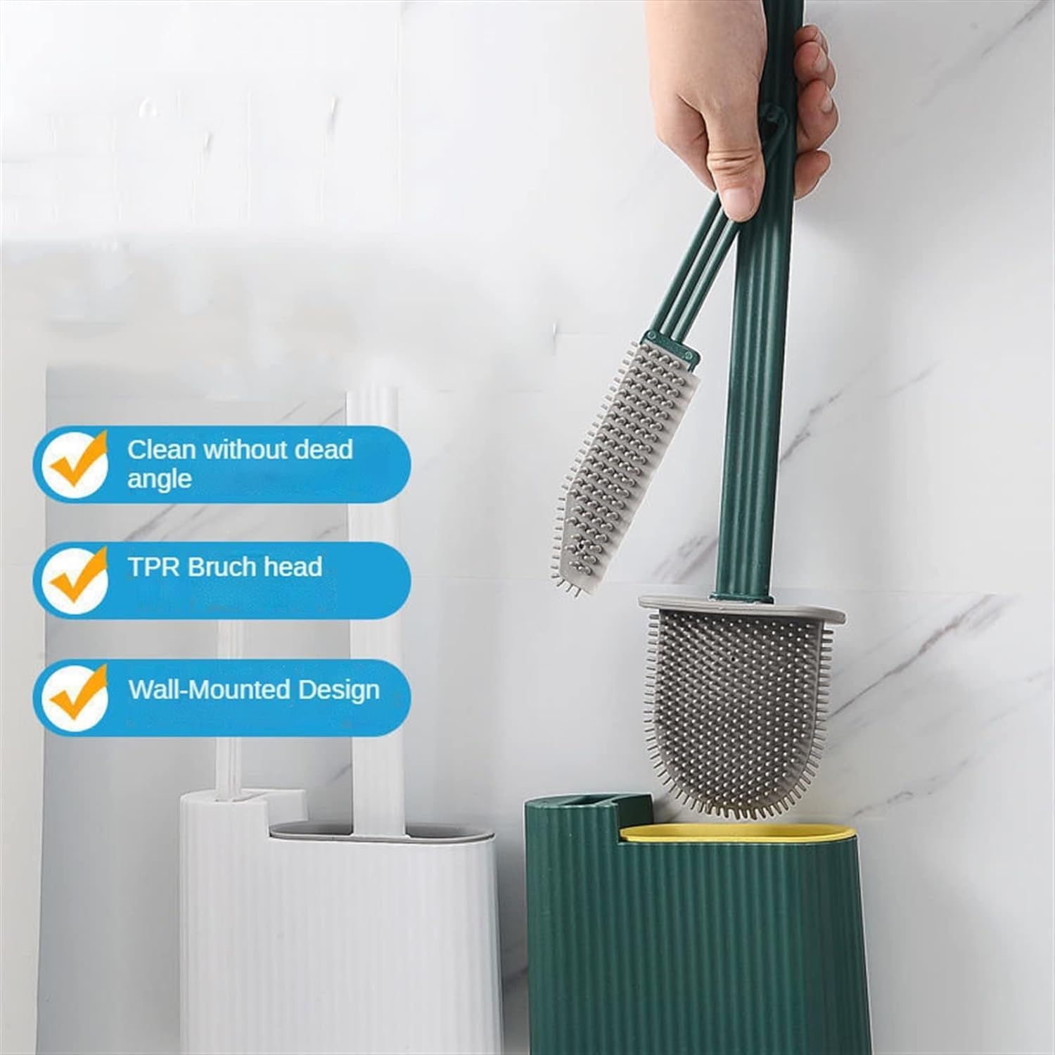 Stylish Toilet Brush with Holder Set - Green