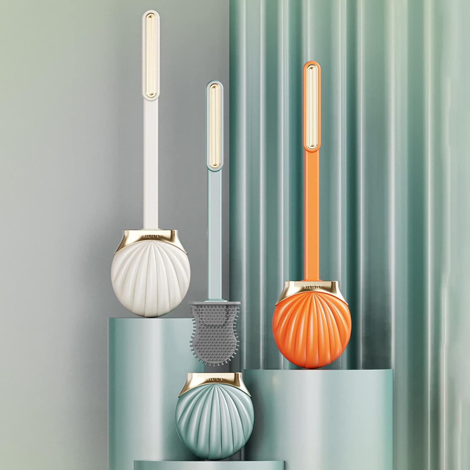 VEAREAR Shell Shaped Toilet Bowl Brush with Holder 1