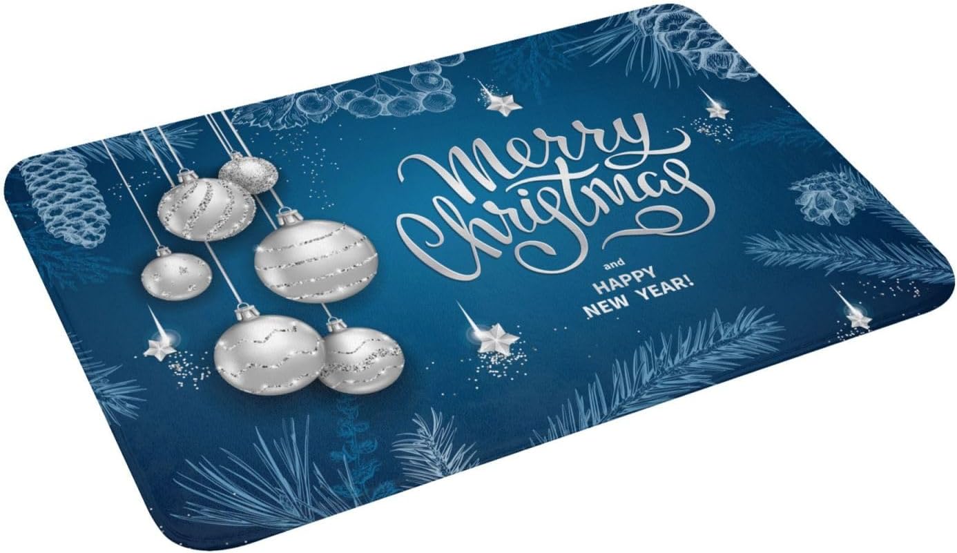 SUPLUCHOM Blue Christmas Ball Bath Rug Non-Slip 157 x 236 Inch