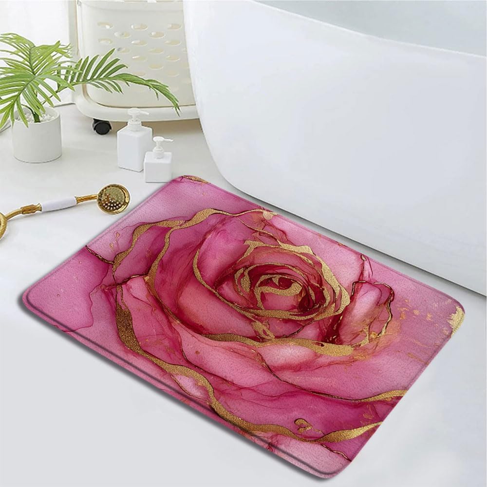 Pink Marble Bath Rug with Non-Slip Backing 1