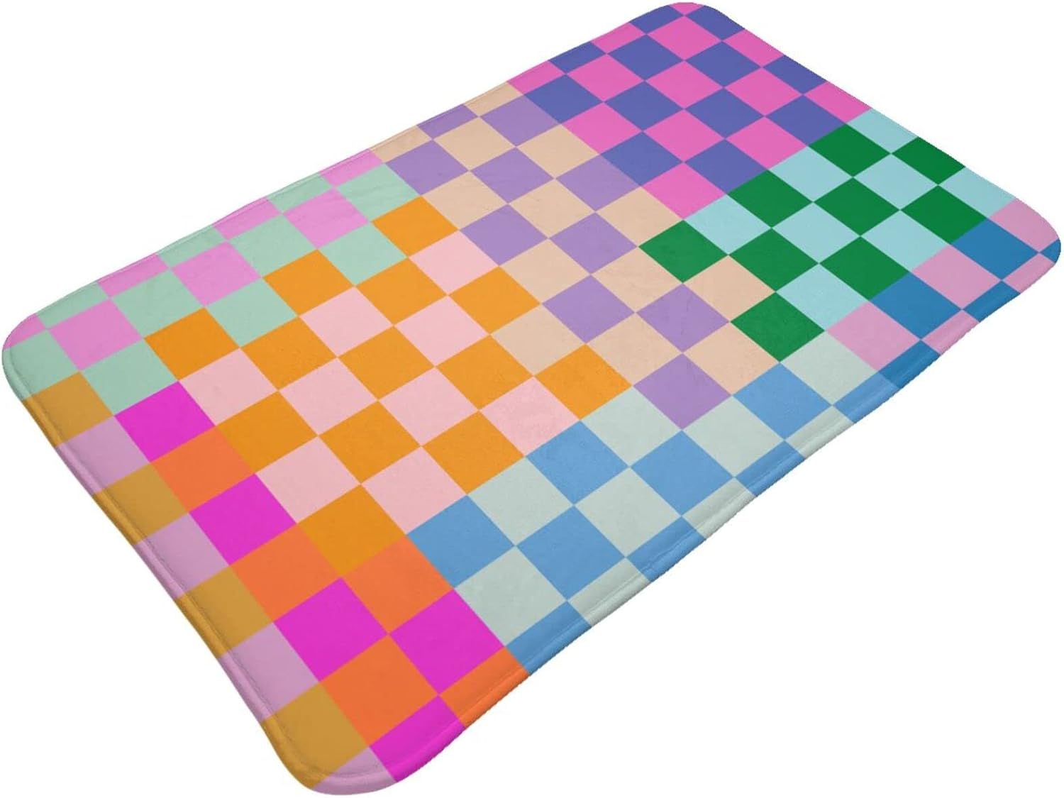 Checkered Rainbow Bath Mat 20x30 Non Slip