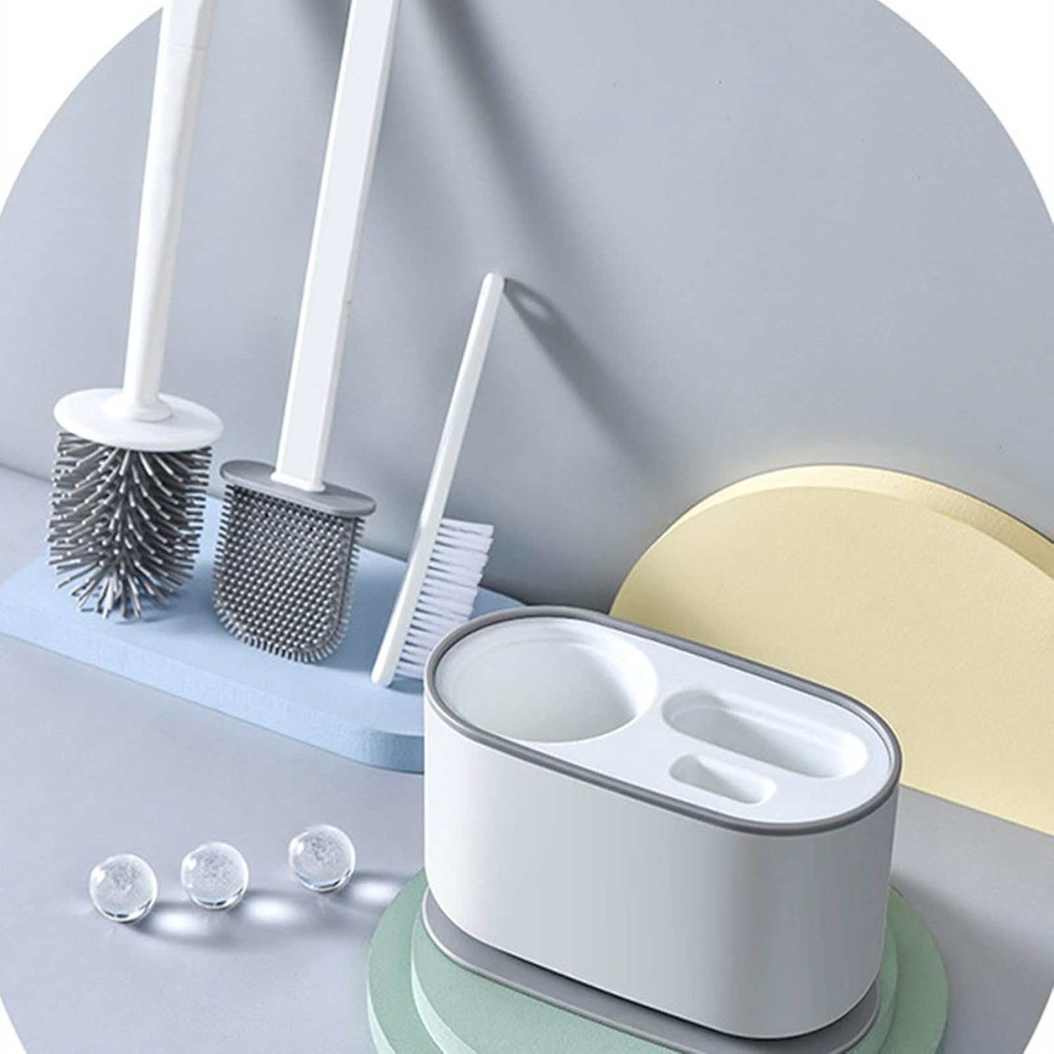 HERCHR Long Handle Toilet Brush and Holder Set - White Deep Cleaning