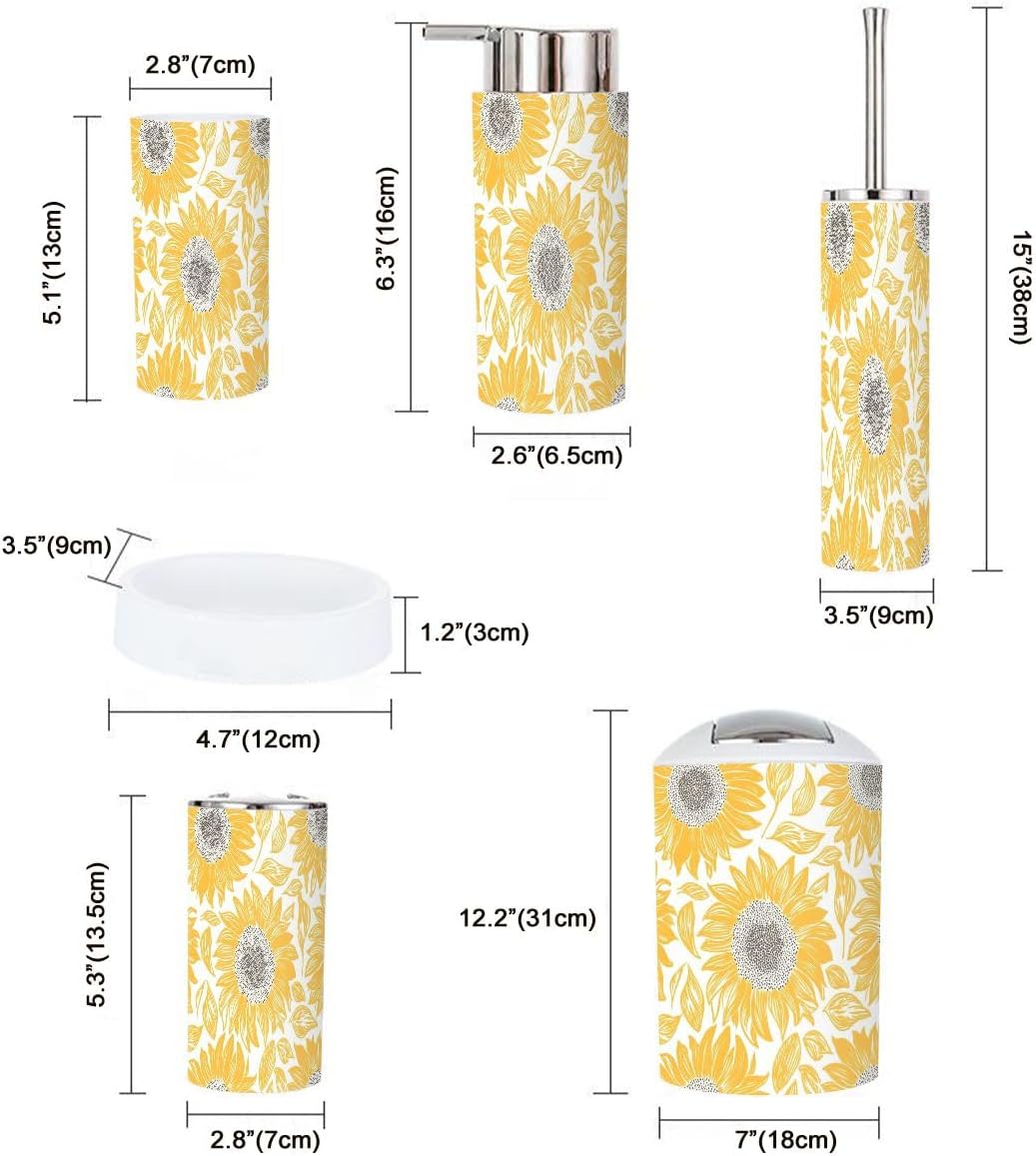 Boho Sunflower Bathroom Accessory Set 6 Piece