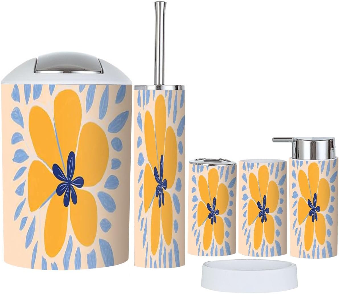 Boho Floral Bathroom Accessory Set 6 Piece 1