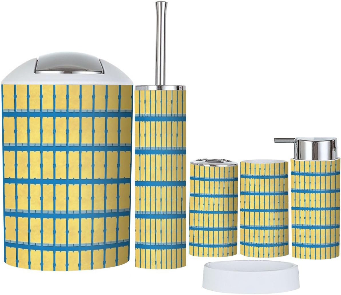 Boho Bathroom Accessory Set 6 Piece Yellow Blue