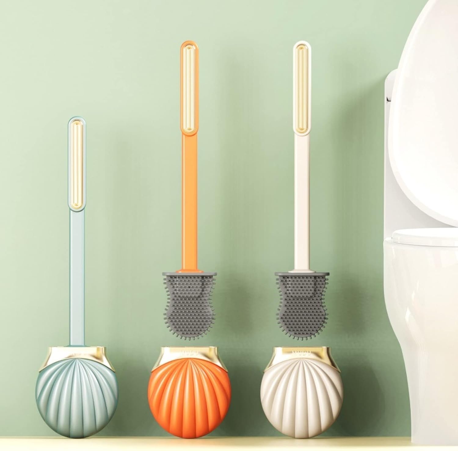 VEAREAR Shell Shaped Toilet Bowl Brush with Holder 1