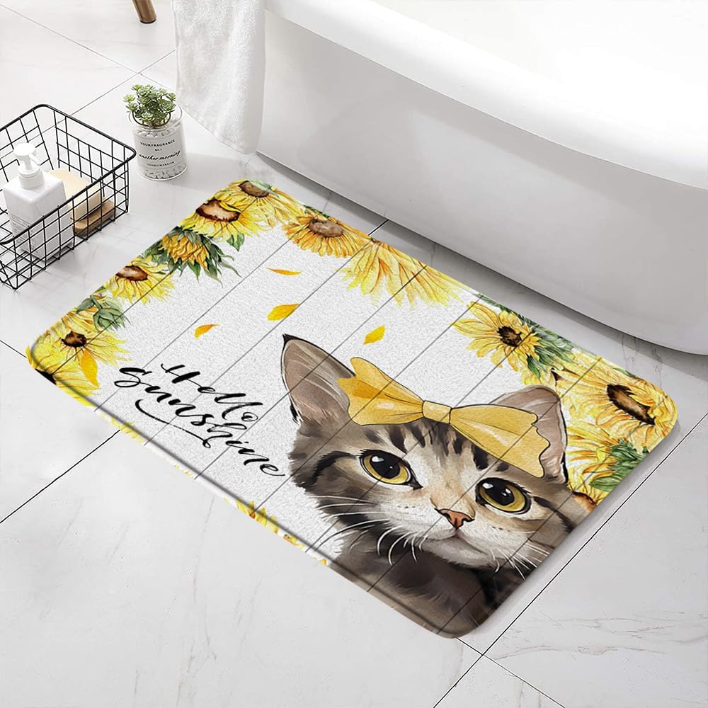 SATRTUD Spring Cat Bath Mat - Yellow Sunflower Farmhouse Design