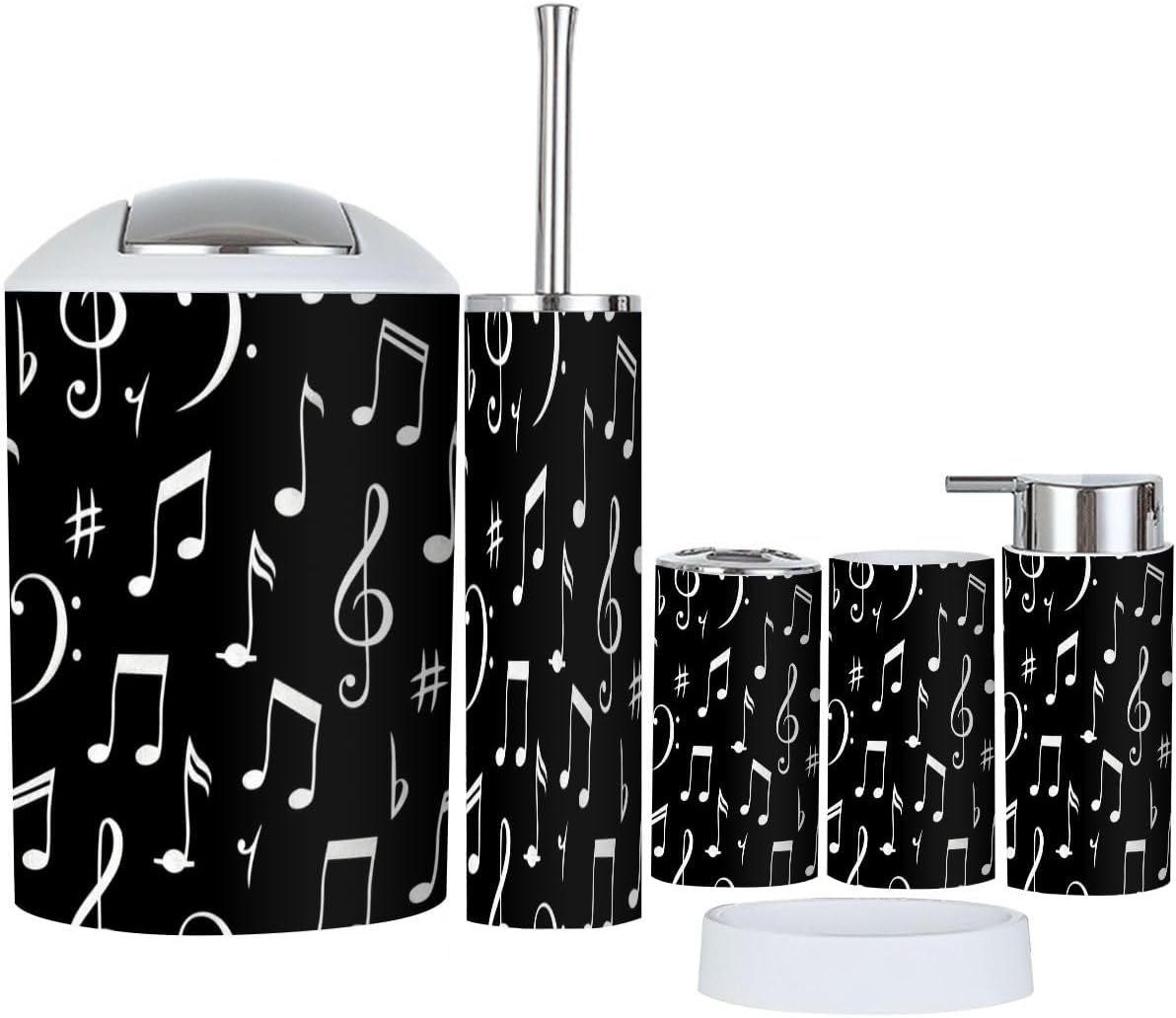 Boho Musical Notes Bathroom Accessory Set 6 Piece