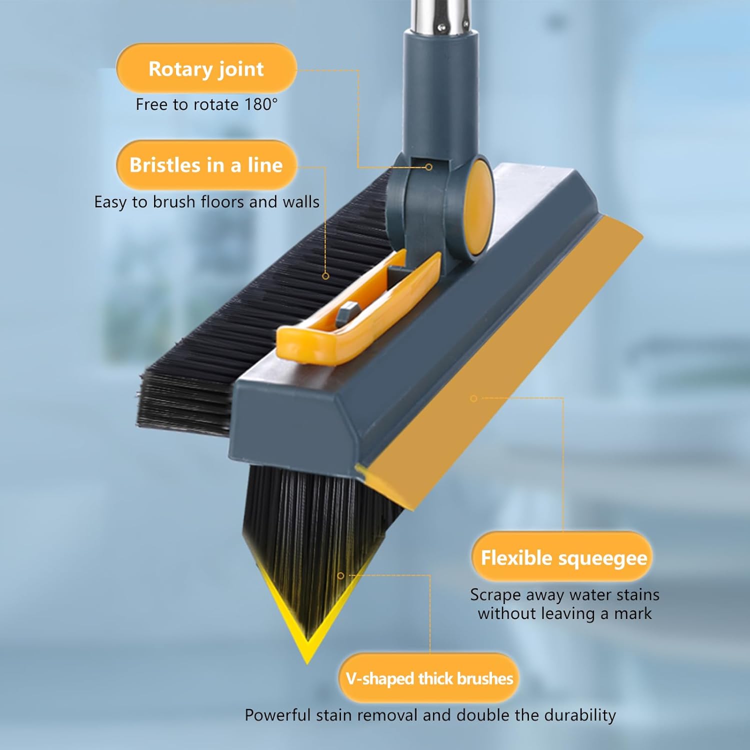 3 in 1 Floor Brush with Squeegee and Hair Removal