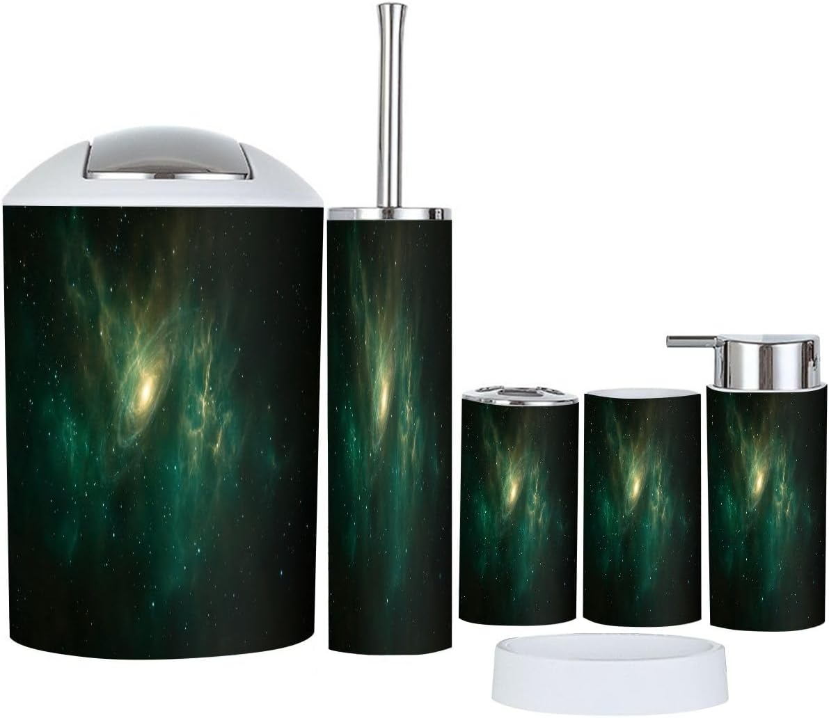 Boho Bathroom Accessory Set with Fractal Nebula Design