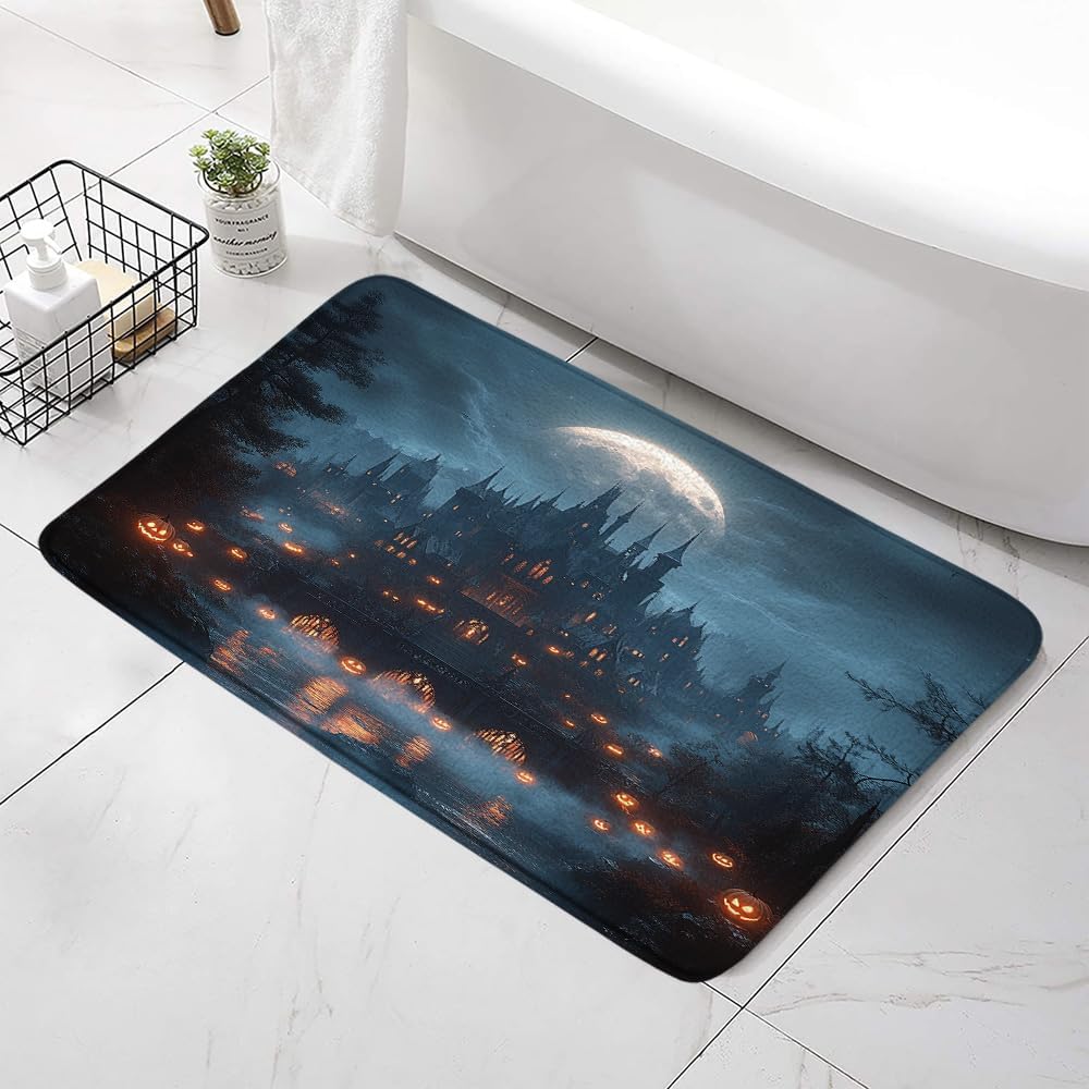 Spooky Halloween Castle Bath Mat - Non-Slip Gothic Design