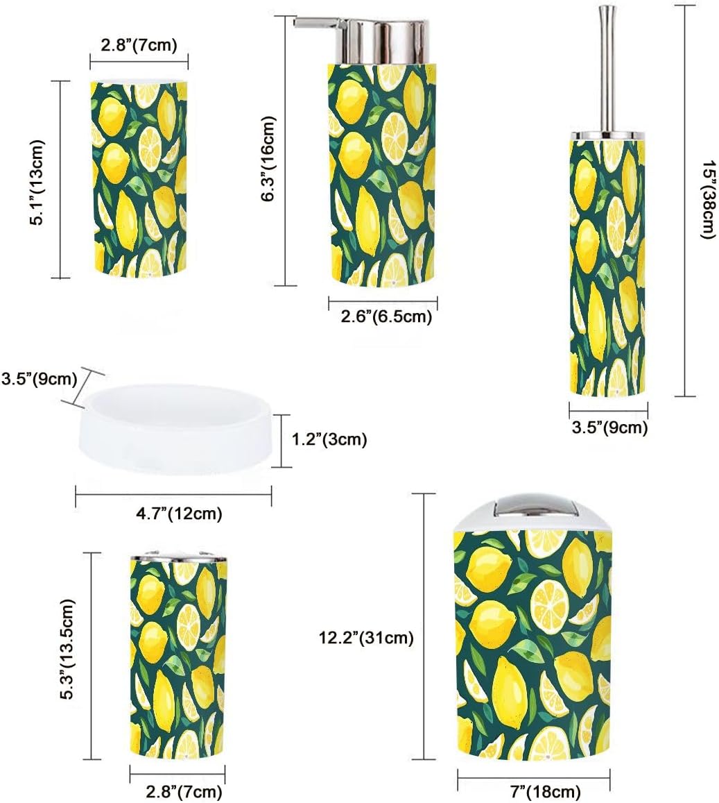 Bathroom Accessory Set 6 Piece Lemon Pattern 1