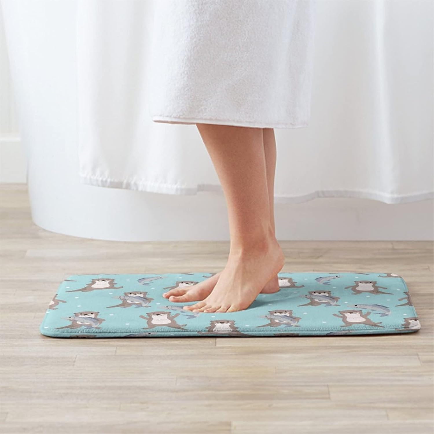 MZERSE Memory Foam Bath Rug with Otter Fish Flannel Pattern