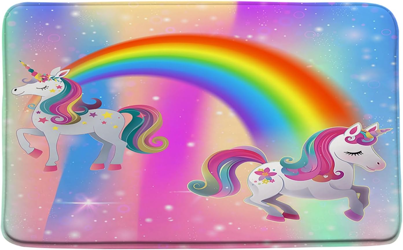 Unicorn Bath Mat Rainbow Pink Purple 16x24in