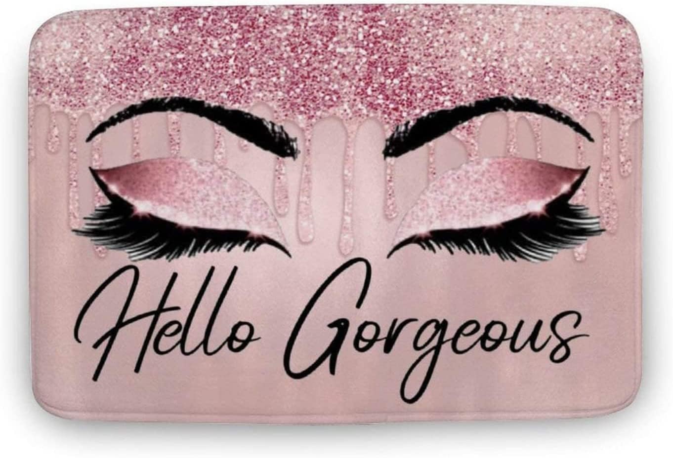 Pink Eyelashes Hello Gorgeous Bath Mat 16x24 Inch