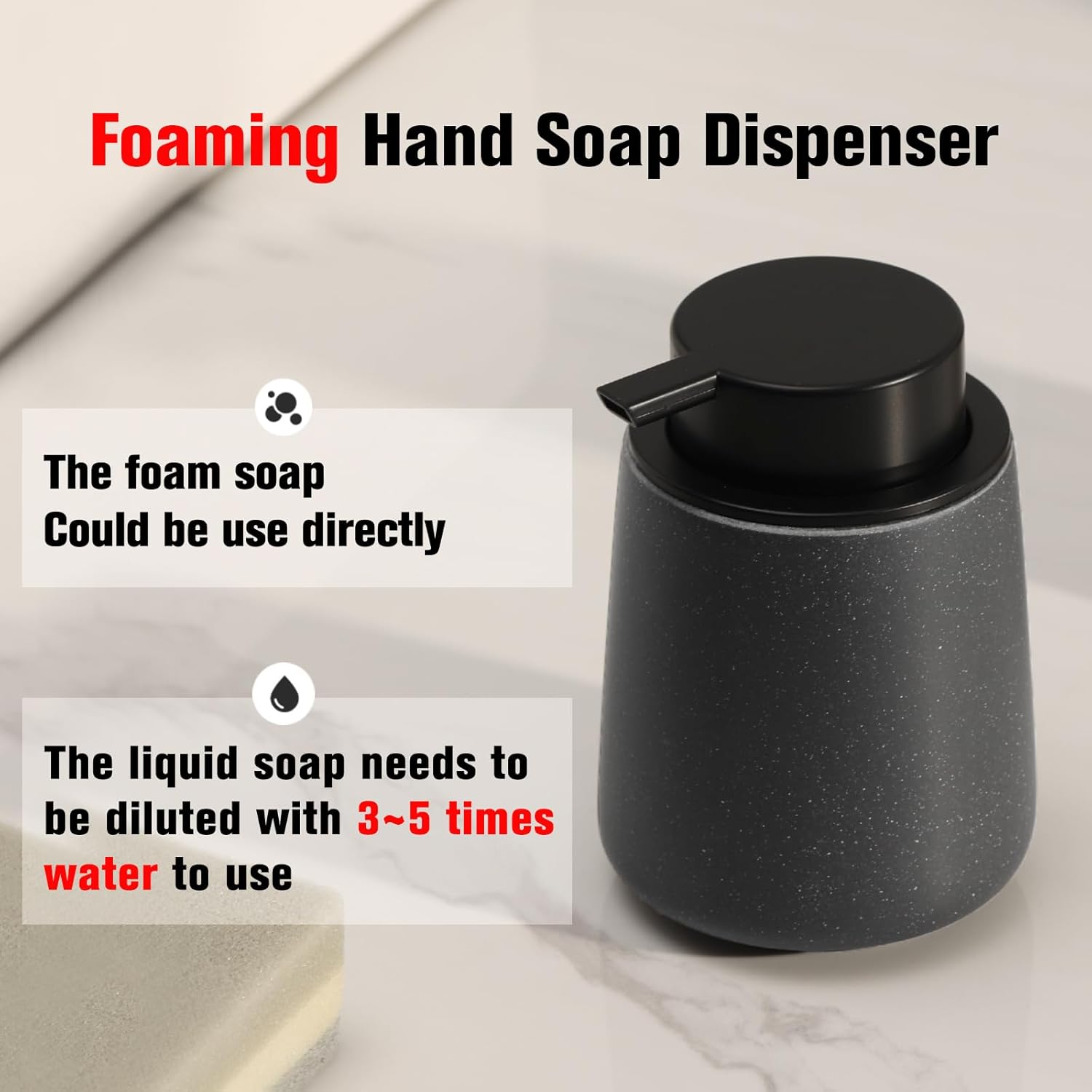 Haocoott Foaming Soap Dispenser Pump - Black Modern Style Refillable
