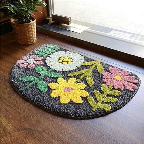 Vctops Half Round Bath Rug - 16x24 Farmhouse Floral Bath Mat