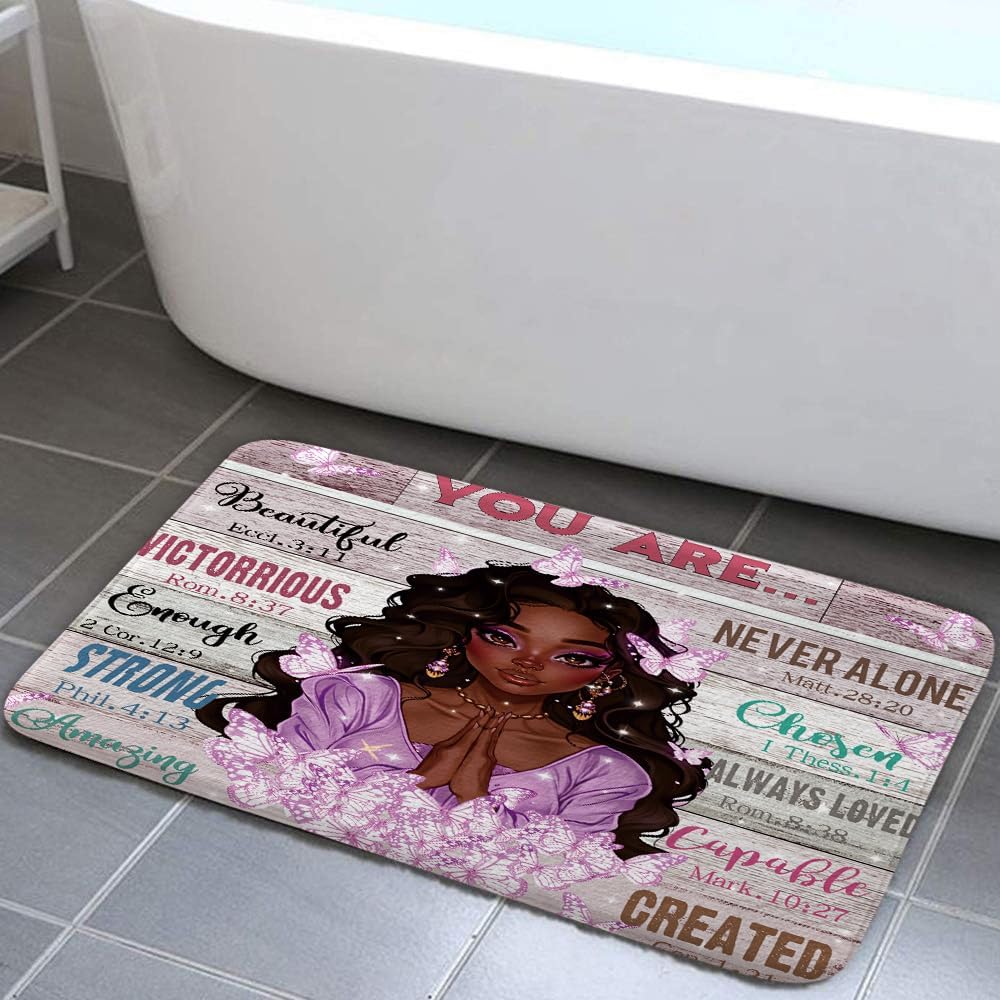 JAWO Black Girl Bath Rug with Butterfly Design 1