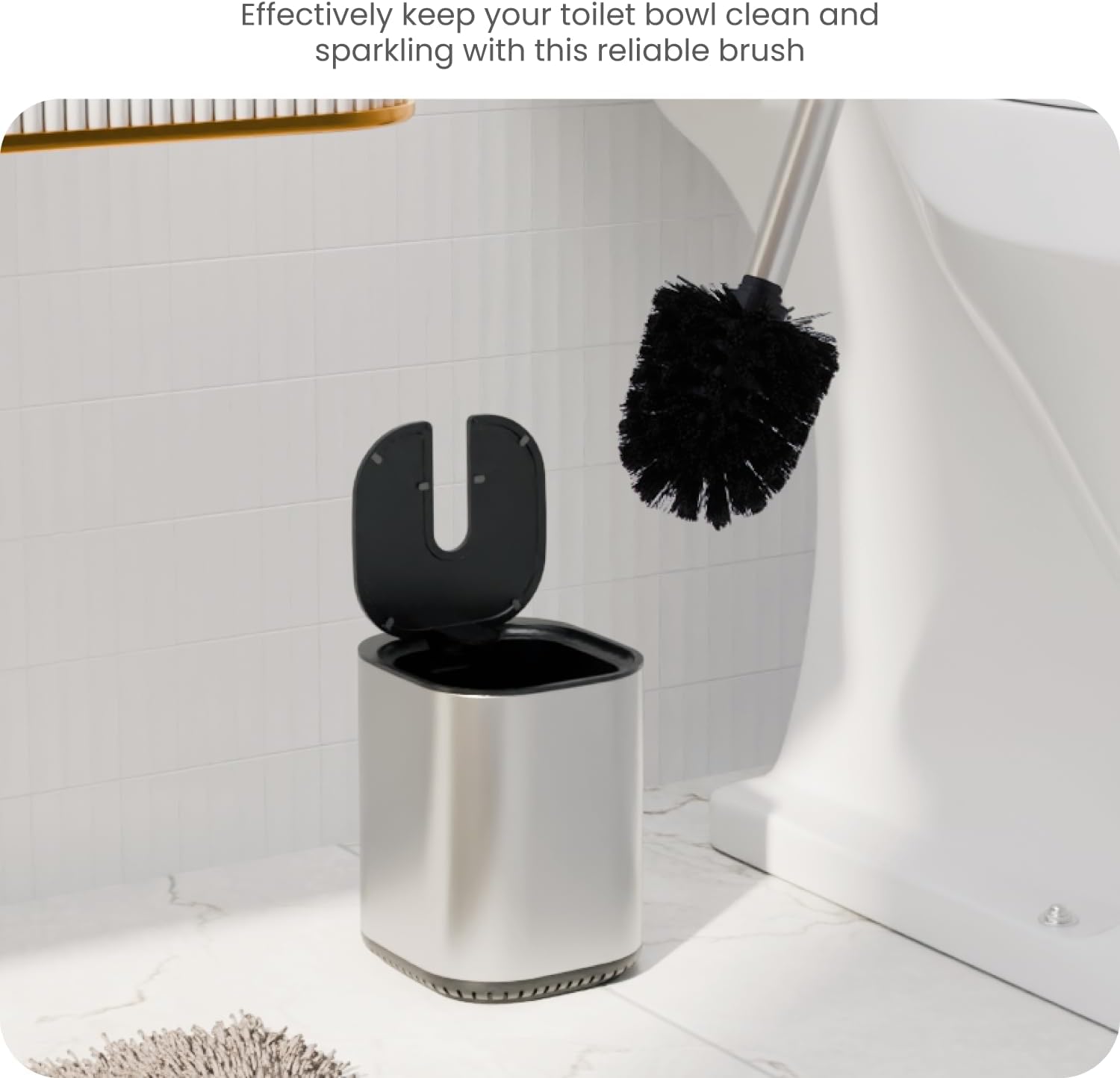Home Zone Living Toilet Brush with Automatic Lid and Stainless Steel Handle 1