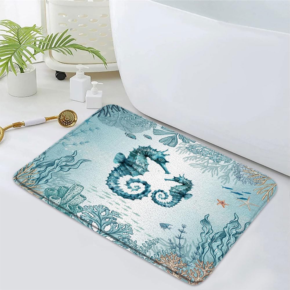 Coastal Beach Bath Rug 16x24 Inch Non-Slip