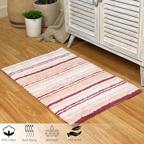 Chardin home Maui Bath Mat - White-Pink 21x34 Inches