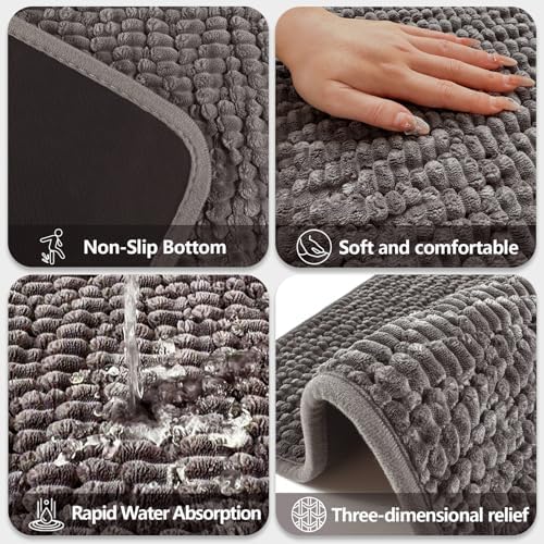 HAPACE Non-Slip Bath Mat 17x24 Grey Thick Microfiber