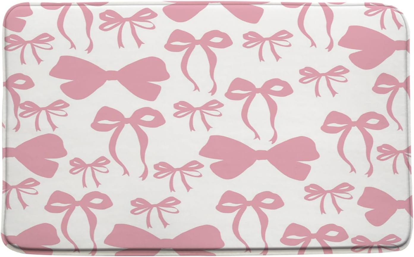 Pink Bow Bath Rug 16x24 Inch Microfiber Memory Foam