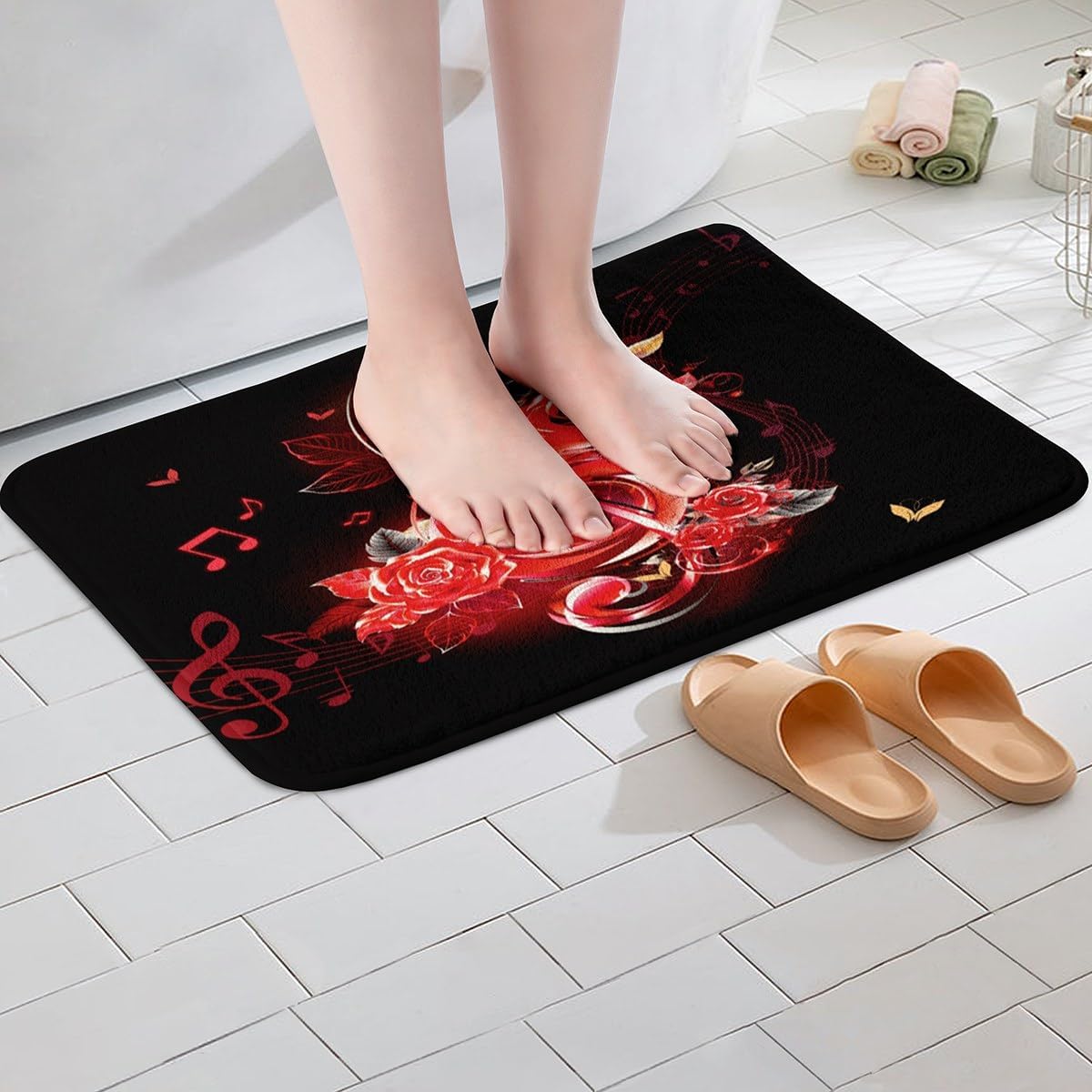 Jejeloiu Red Music Note Bathroom Rug 20x32