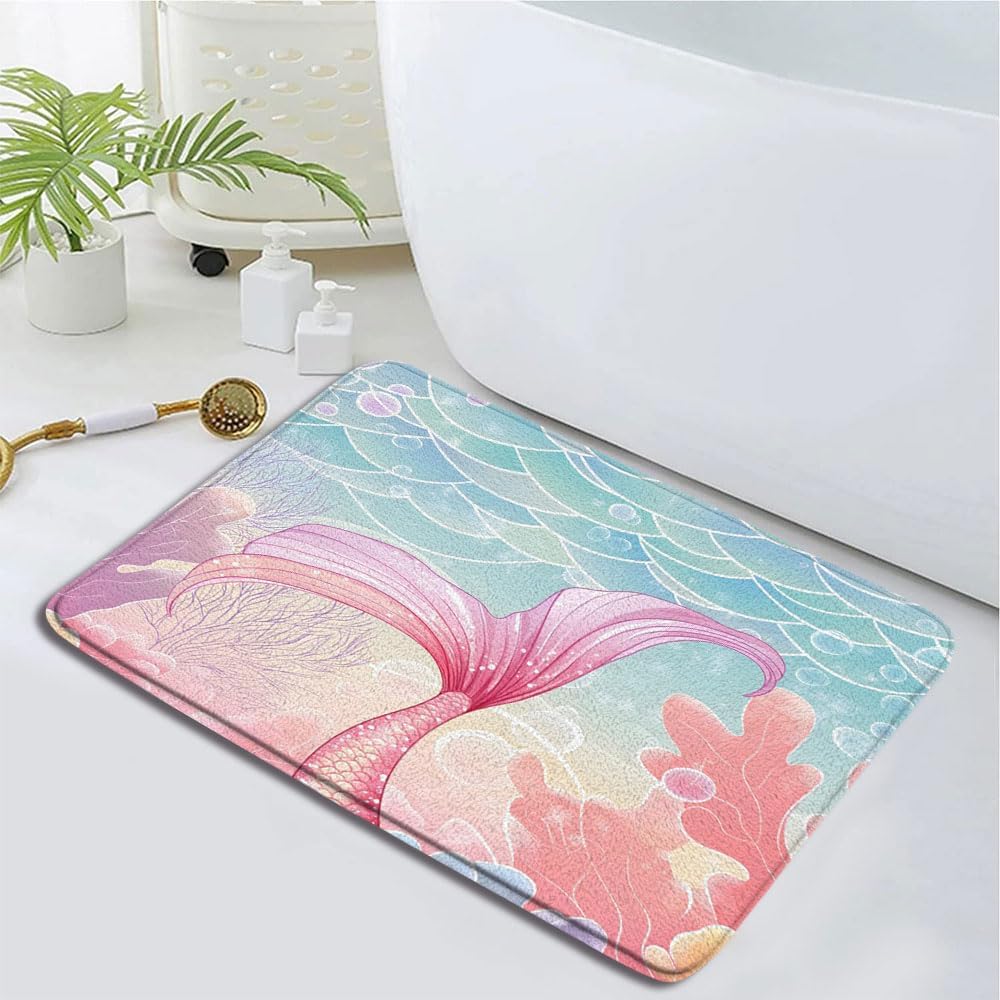 Fantasy Pink Mermaid Bath Rug 16x24 Inch 1