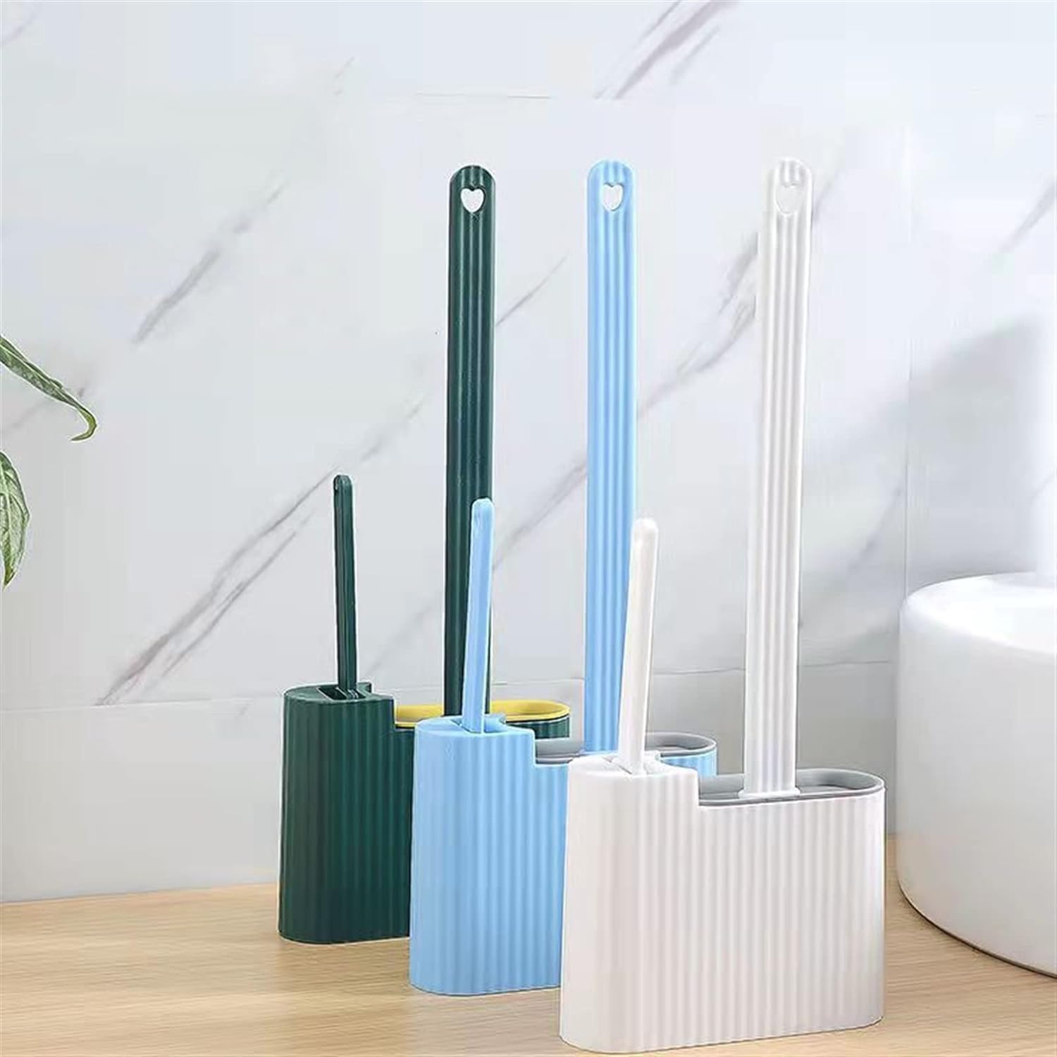 Stylish Toilet Brush with Holder Set - Green