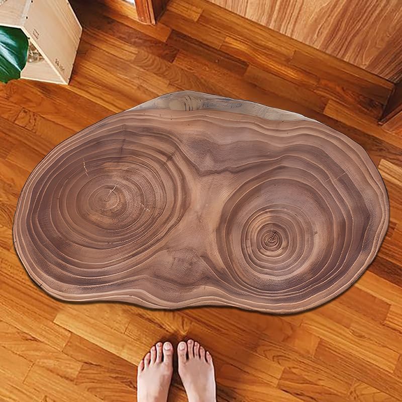 Wood Grain Bath Mat Annual Ring Gray Non Slip Bathroom Rugs