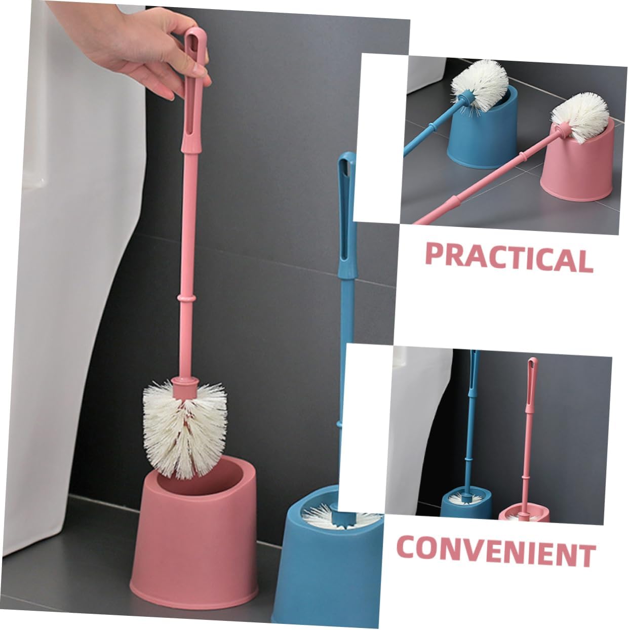 Beavorty 1set Bathroom Brush Cleaning Tool Holder with Long Handle Soft Bristle