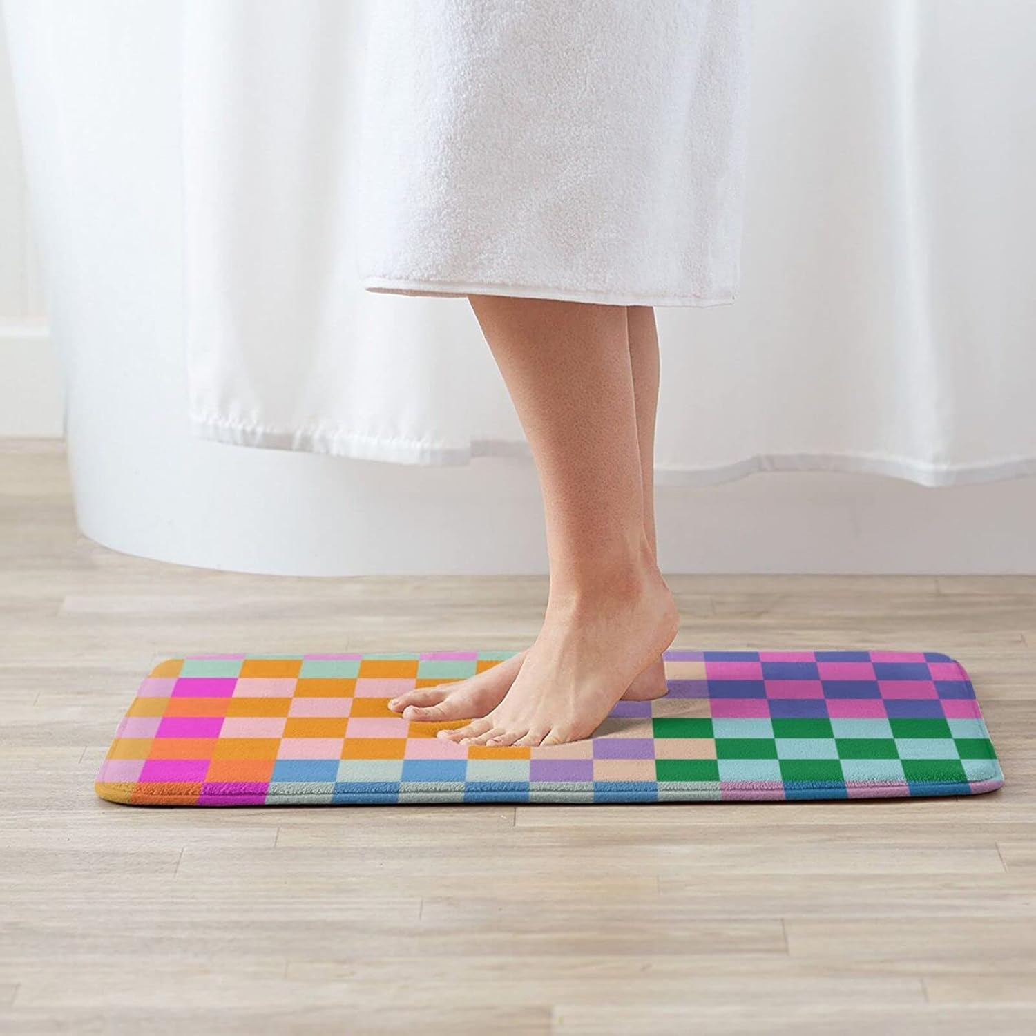 Checkered Rainbow Bath Mat 20x30 Non Slip