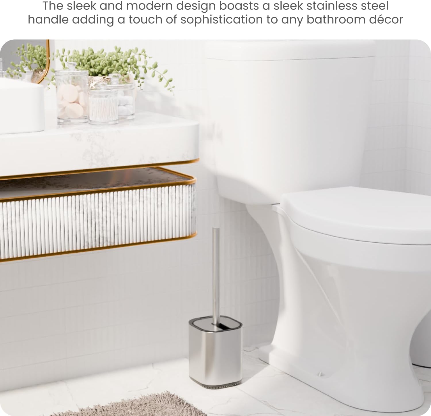 Home Zone Living Toilet Brush with Automatic Lid and Stainless Steel Handle 1
