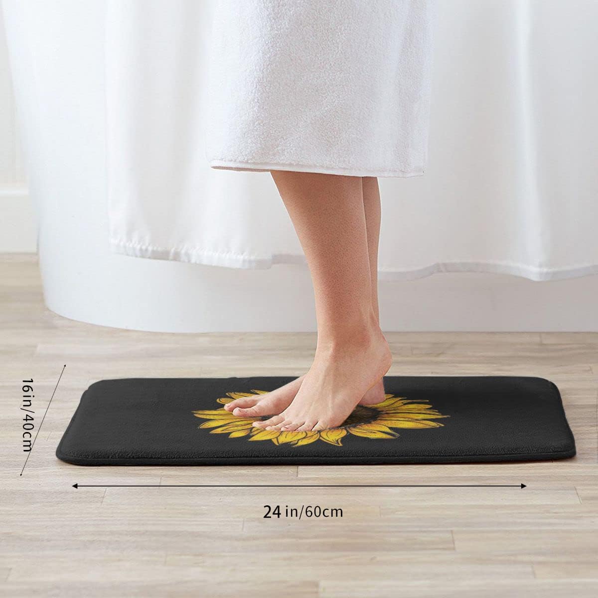 Sunflower Pattern Bathroom Rug with Non-Slip Back