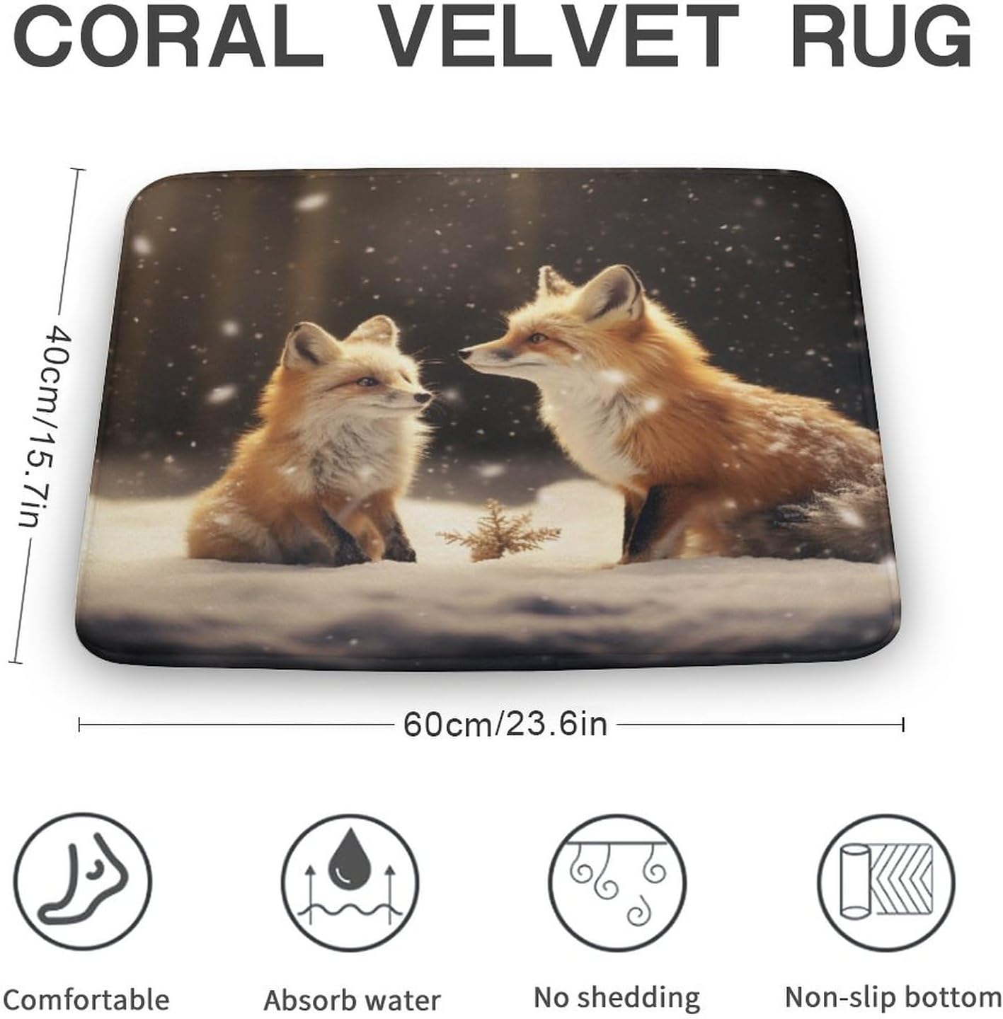 HighonHi Cartoon Fox Bath Mat 16x24 Non-Slip Flannel Rug